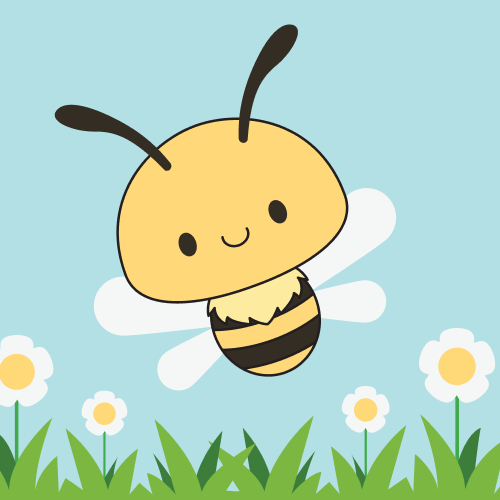 Vector image of a cartoon bee flying over daisies. Click on this thumbnail to view Bee Fun Fact motion graphic project.
