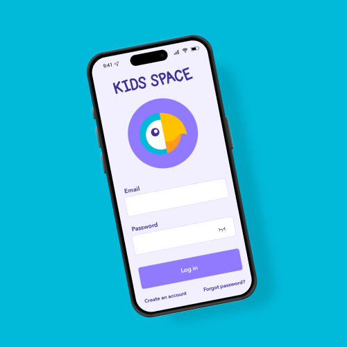 iPhone mockup of the Kids Space app. Click on this thumbnail to view the advertisement video for this motion graphic project.